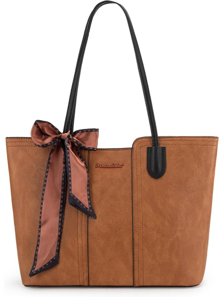Montana West Women's Amber Brown Vegan Leather Top Zipper Handle Satchel Purses